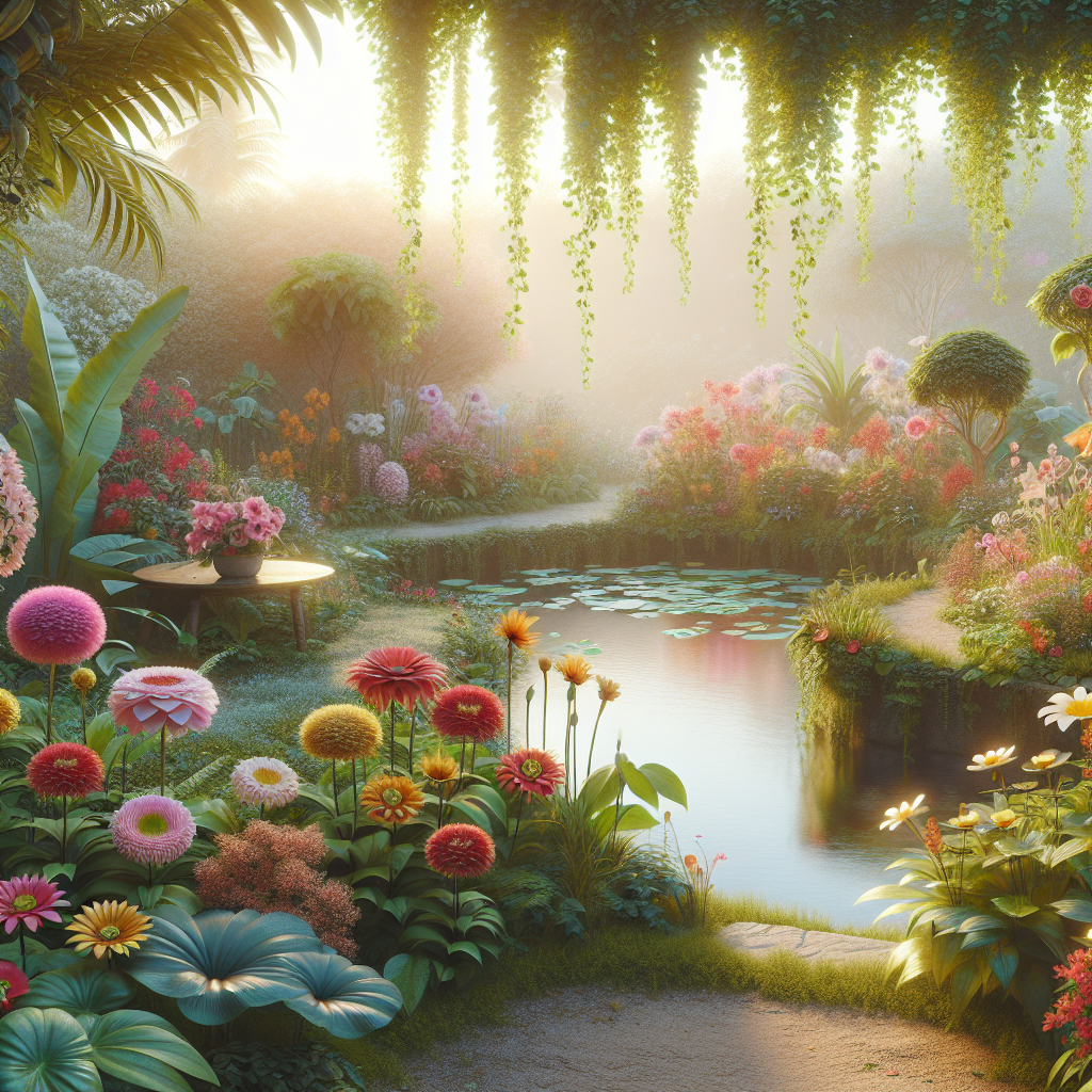 A serene garden with vibrant flowers representing personal boundaries and self-care practices