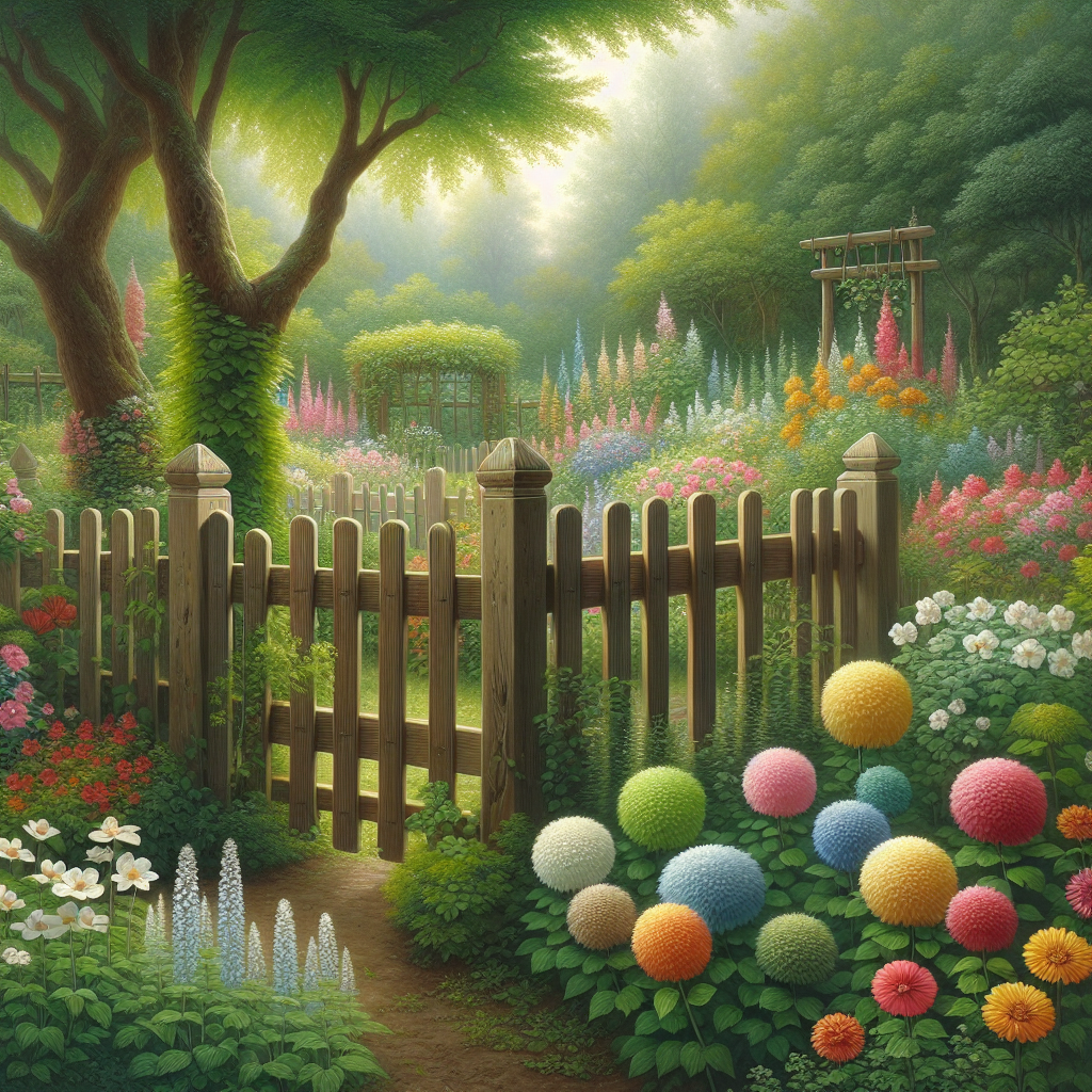 A serene garden with vibrant flowers surrounded by a sturdy wooden fence symbolizing personal boundaries