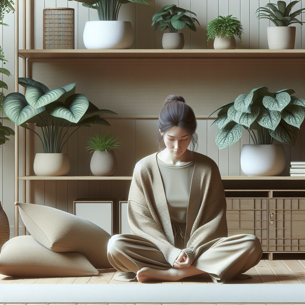 A woman sitting peacefully in a cozy room with plants around her, reflecting on her personal values and friendship boundaries