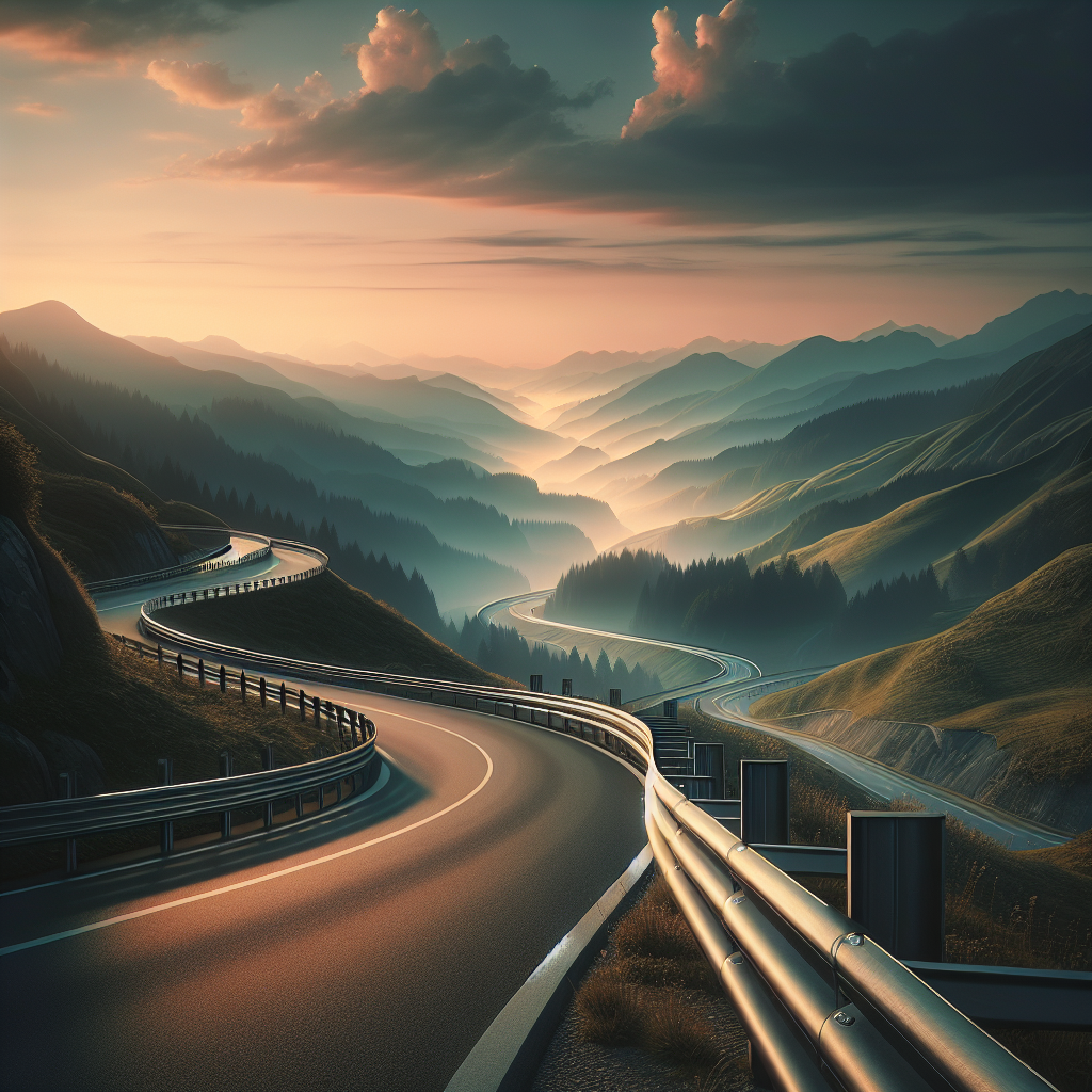 A serene landscape with winding roads and guardrails symbolizing personal space and emotional safety