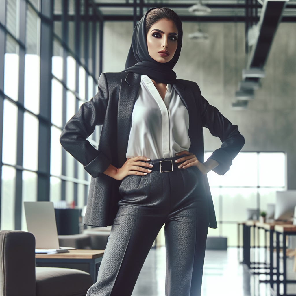 A woman confidently asserting her professional boundaries in a modern office setting