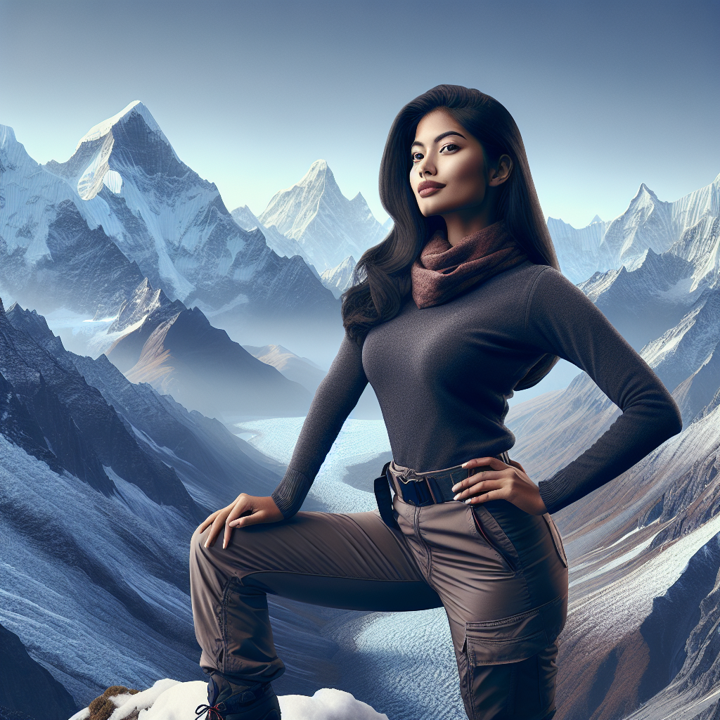 A woman confidently standing on top of a mountain overlooking a beautiful landscape, symbolizing empowerment and inner strength