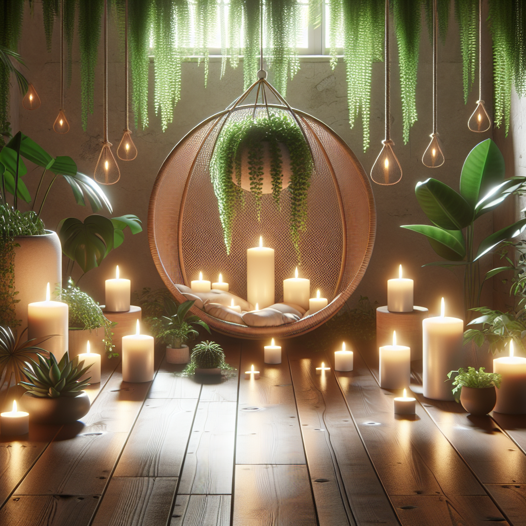 A serene meditation space with candles and plants