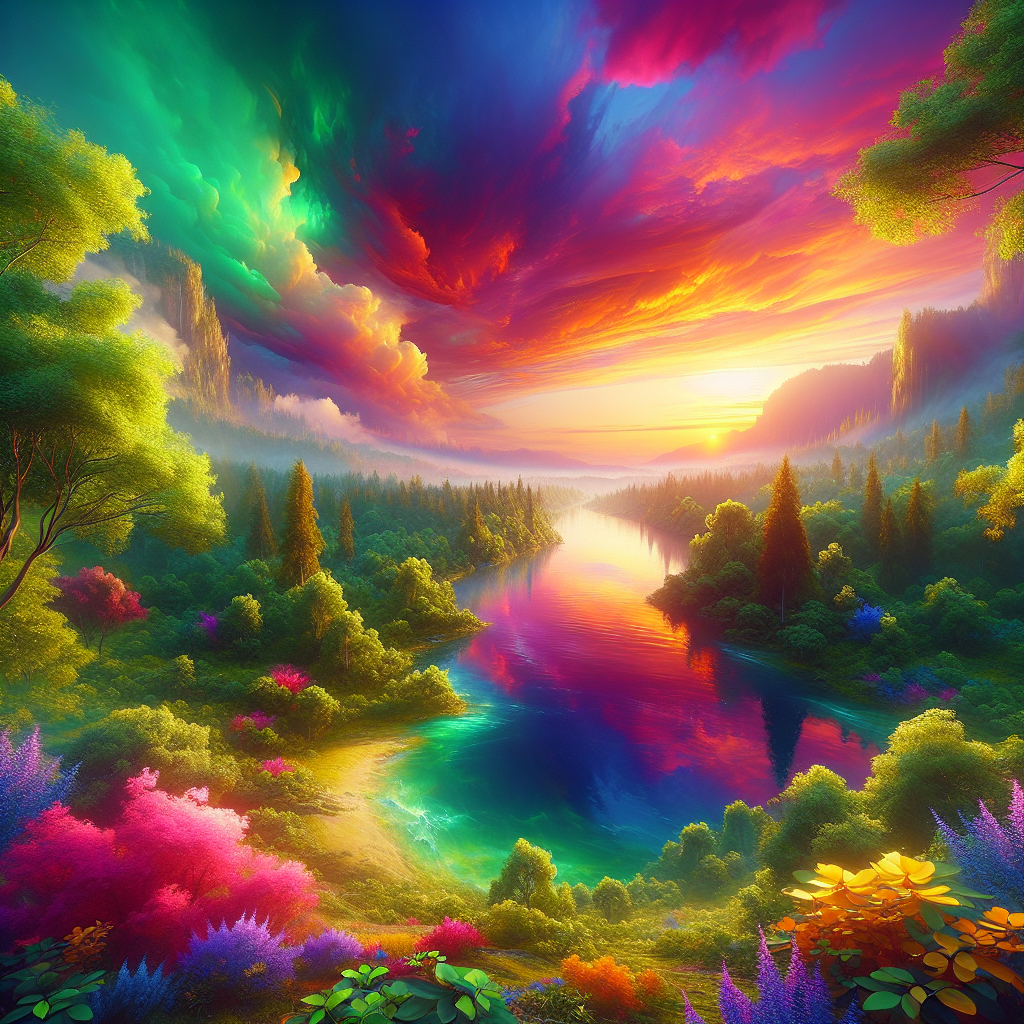 A serene landscape with vibrant colors representing high vibrational energy