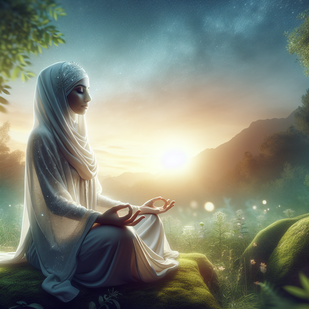 A serene woman meditating in nature surrounded by soft light representing spiritual awakening