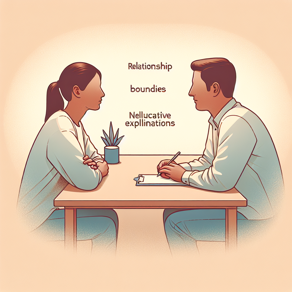 A couple sitting together at a table discussing their relationship boundaries with a notepad