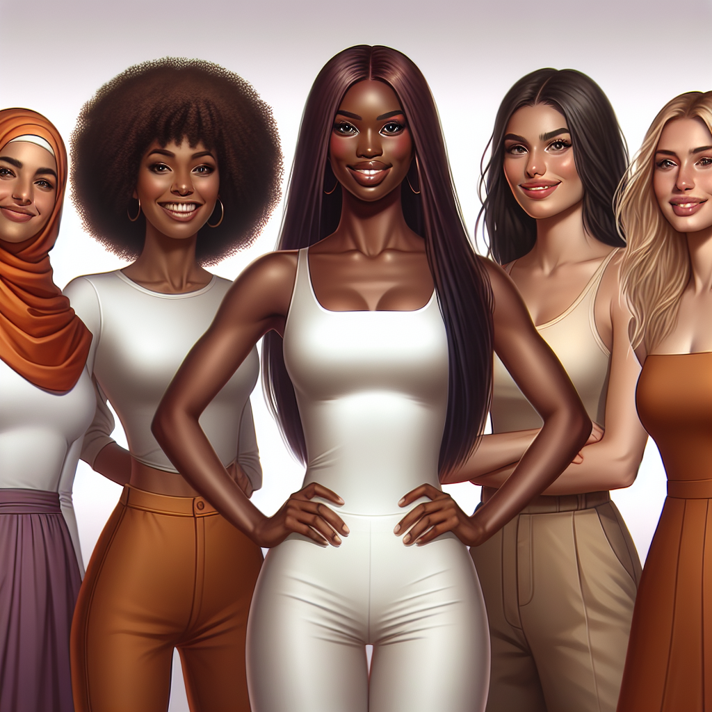 A diverse group of confident women standing together with smiles, representing empowerment and strength