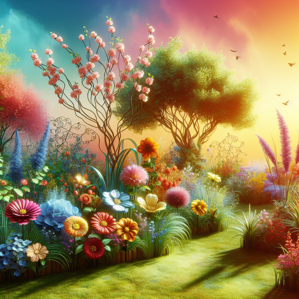 A vibrant garden representing positive mindset growth with flowers symbolizing resilience