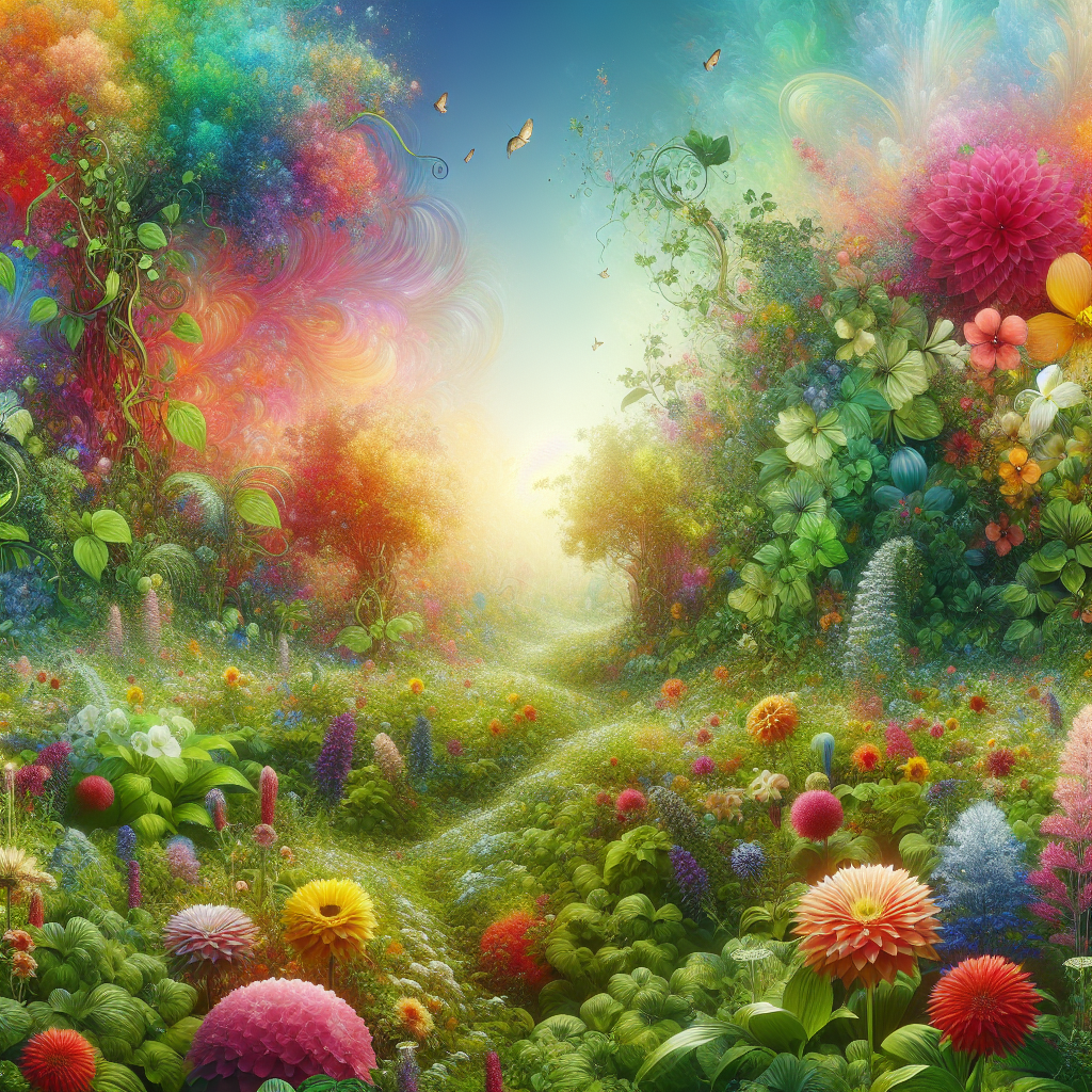 A vibrant garden metaphorically representing ideas blooming into reality through manifestation techniques