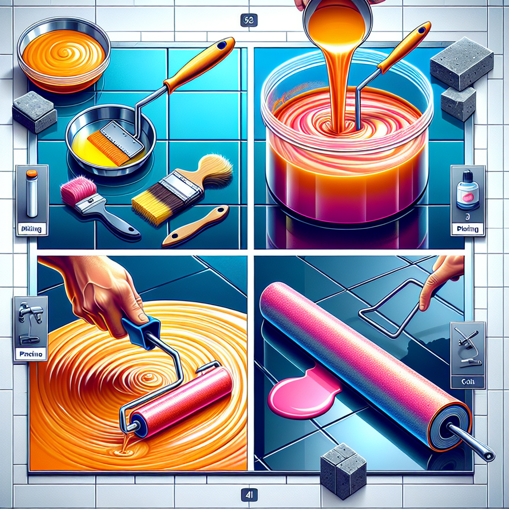 A step-by-step visual guide showing the preparation, mixing, application, and curing stages of epoxy floor coating