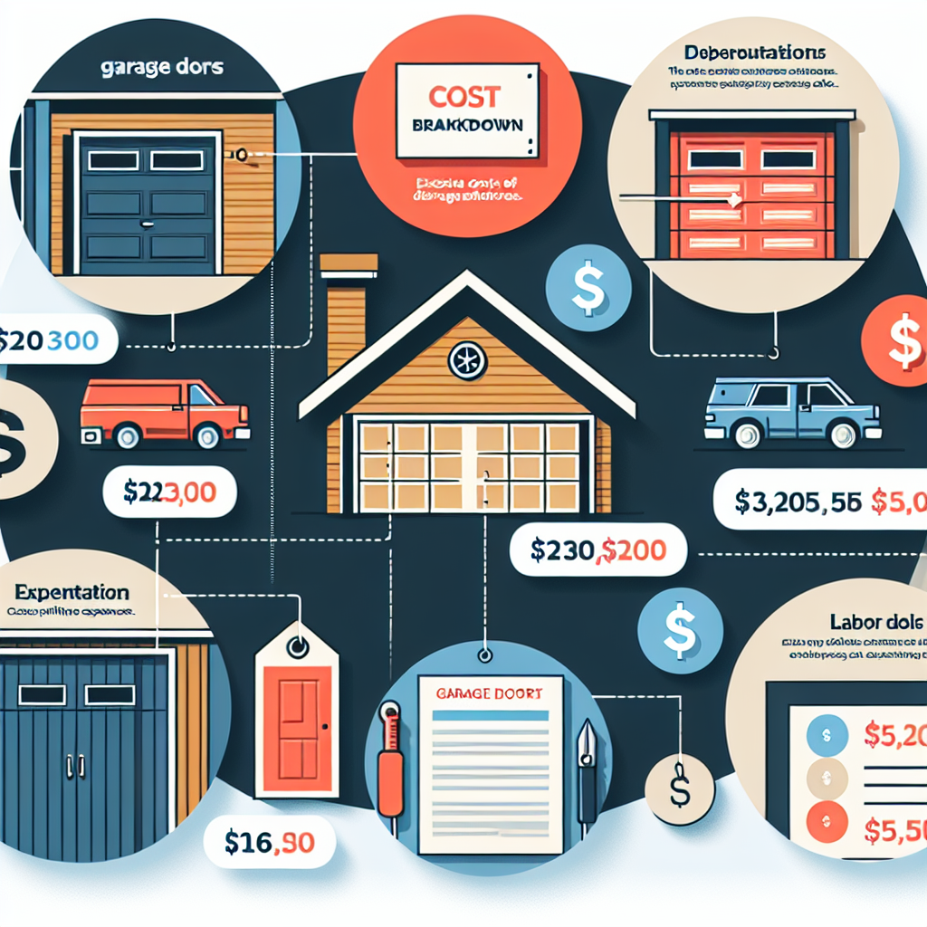 A detailed infographic showing cost breakdowns for different types of garage doors including materials and labor