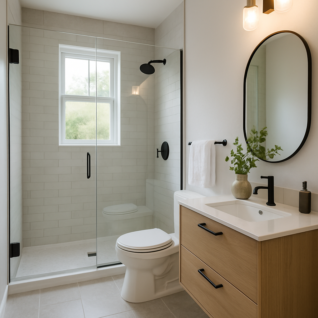 A beautifully renovated bathroom showcasing modern design elements and efficient layout