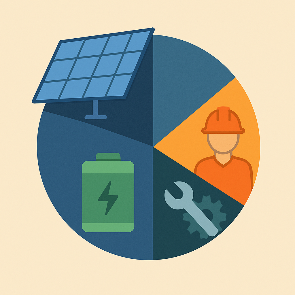 A detailed infographic showing the cost breakdown of a solar system with storage including installation and maintenance costs