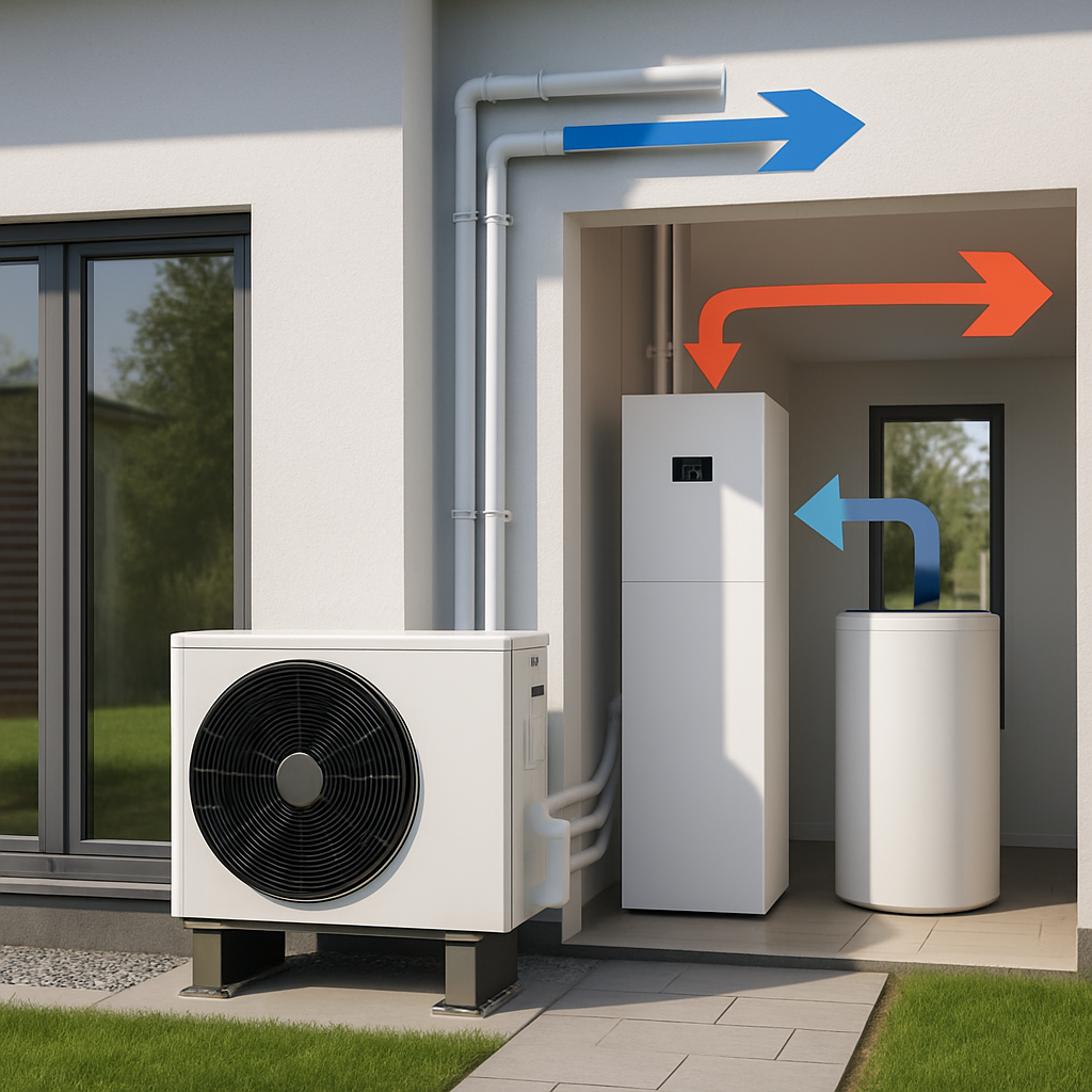 A modern home equipped with a heat pump system showcasing its installation and efficiency features