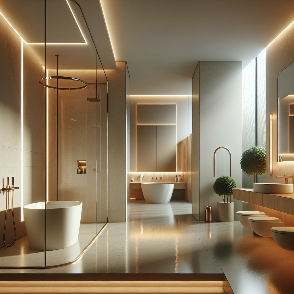 A contemporary bathroom design featuring minimalist elements and energy-efficient fixtures