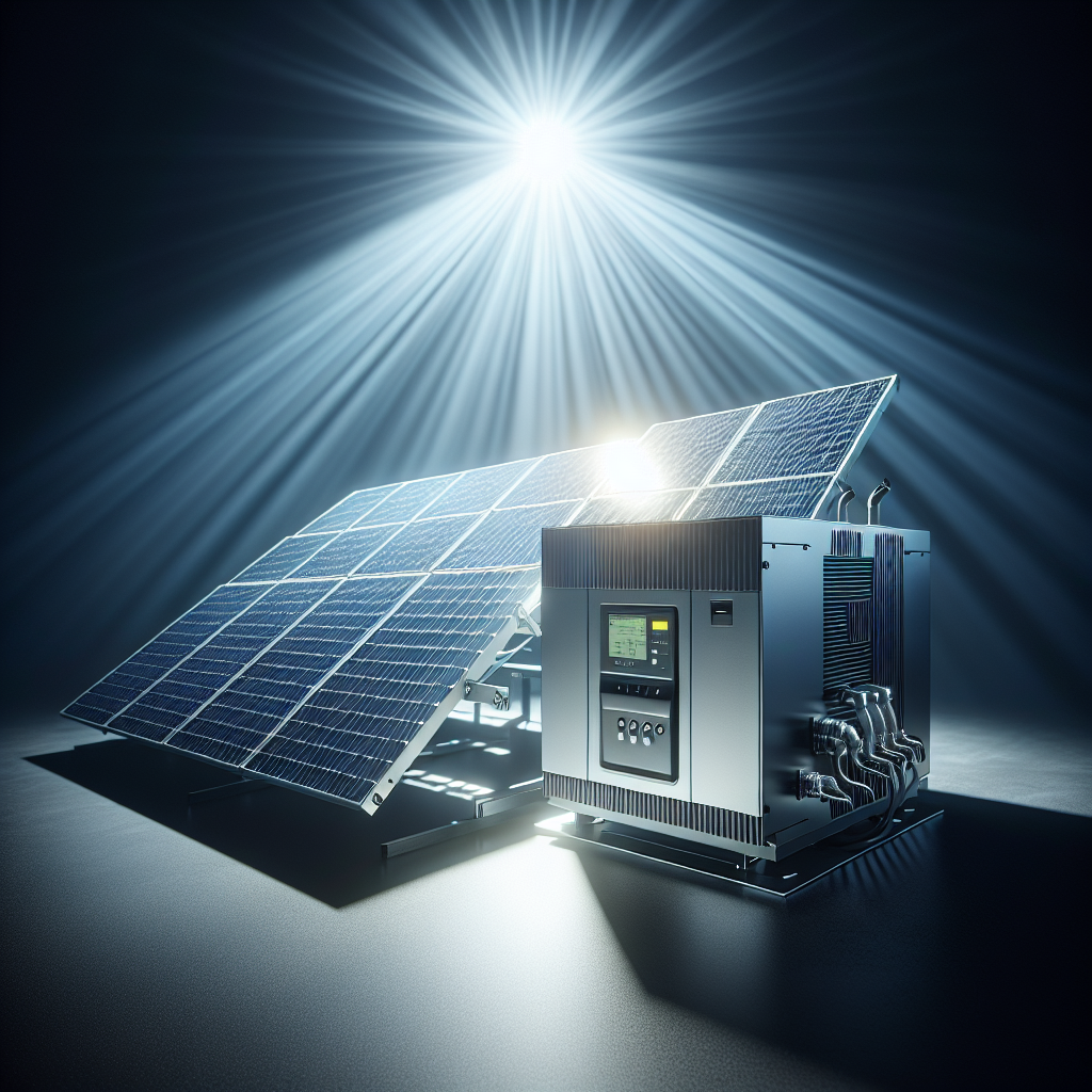 A modern solar inverter system with solar panels in a sunny setting