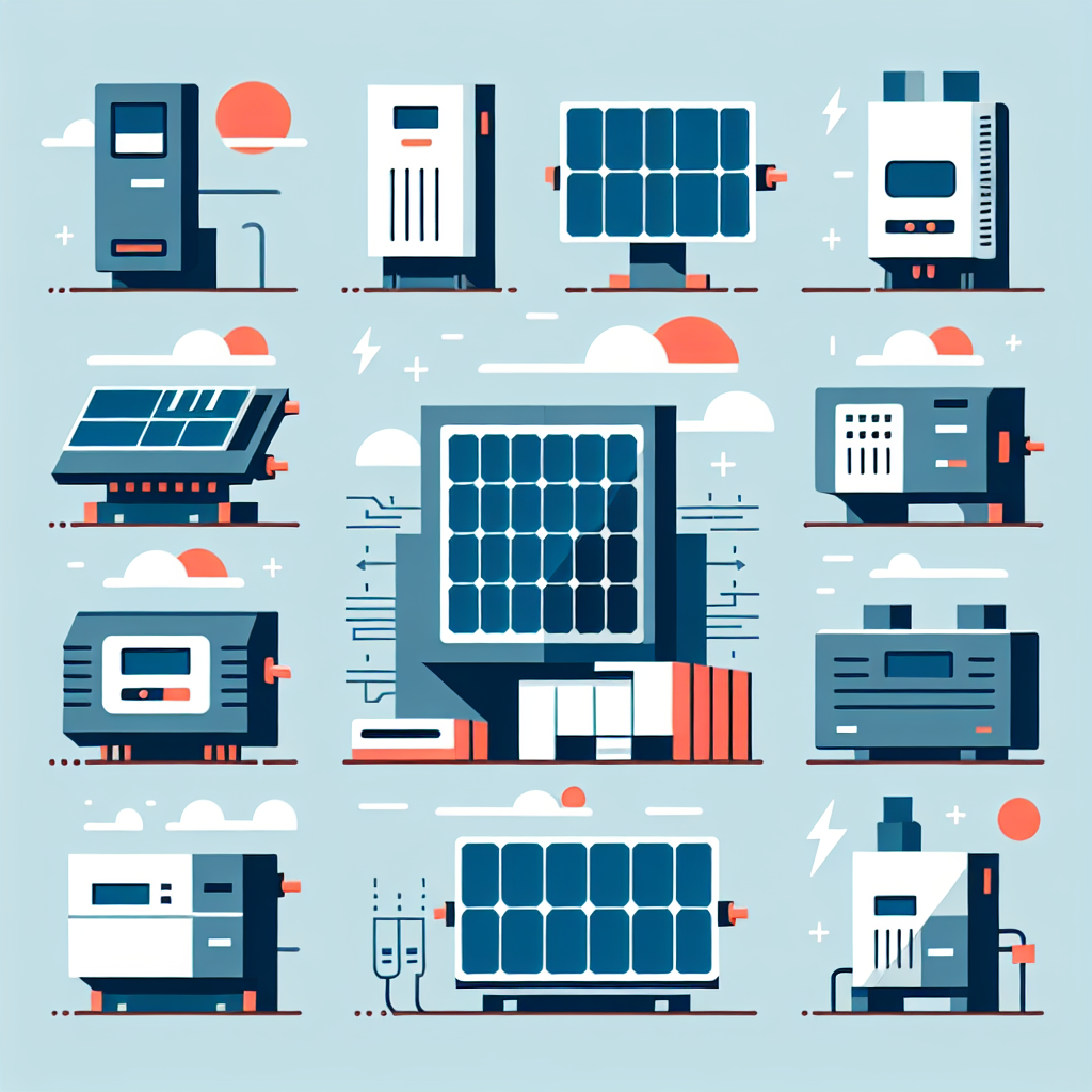 Various types of solar inverters displayed with labels and descriptions