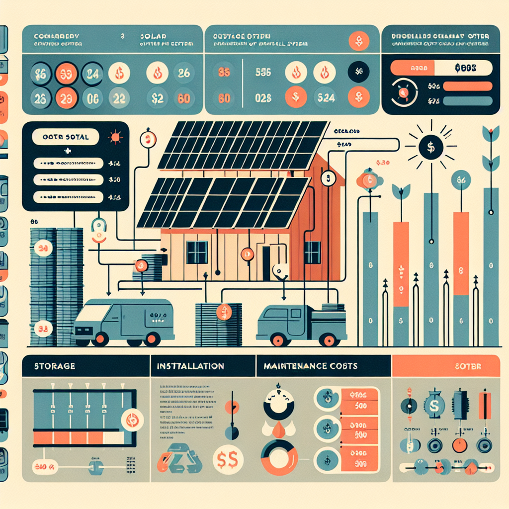 A detailed infographic showing the cost breakdown of a solar panel system with storage options including installation and maintenance costs