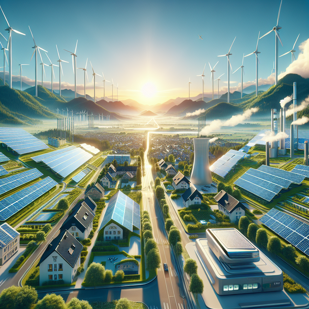 A futuristic solar energy landscape in Germany with advanced photovoltaic systems and hybrid inverters