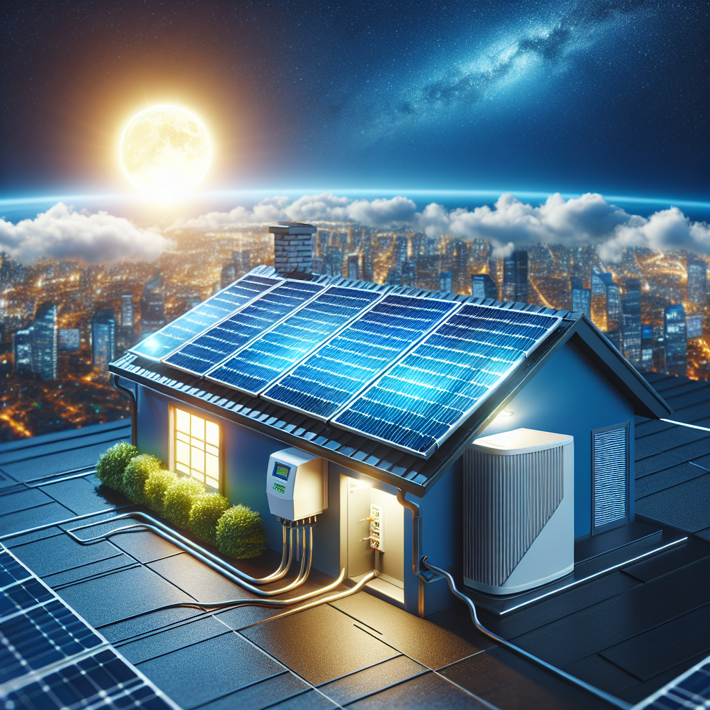 A modern solar power system with photovoltaic panels and an inverter installation on a rooftop