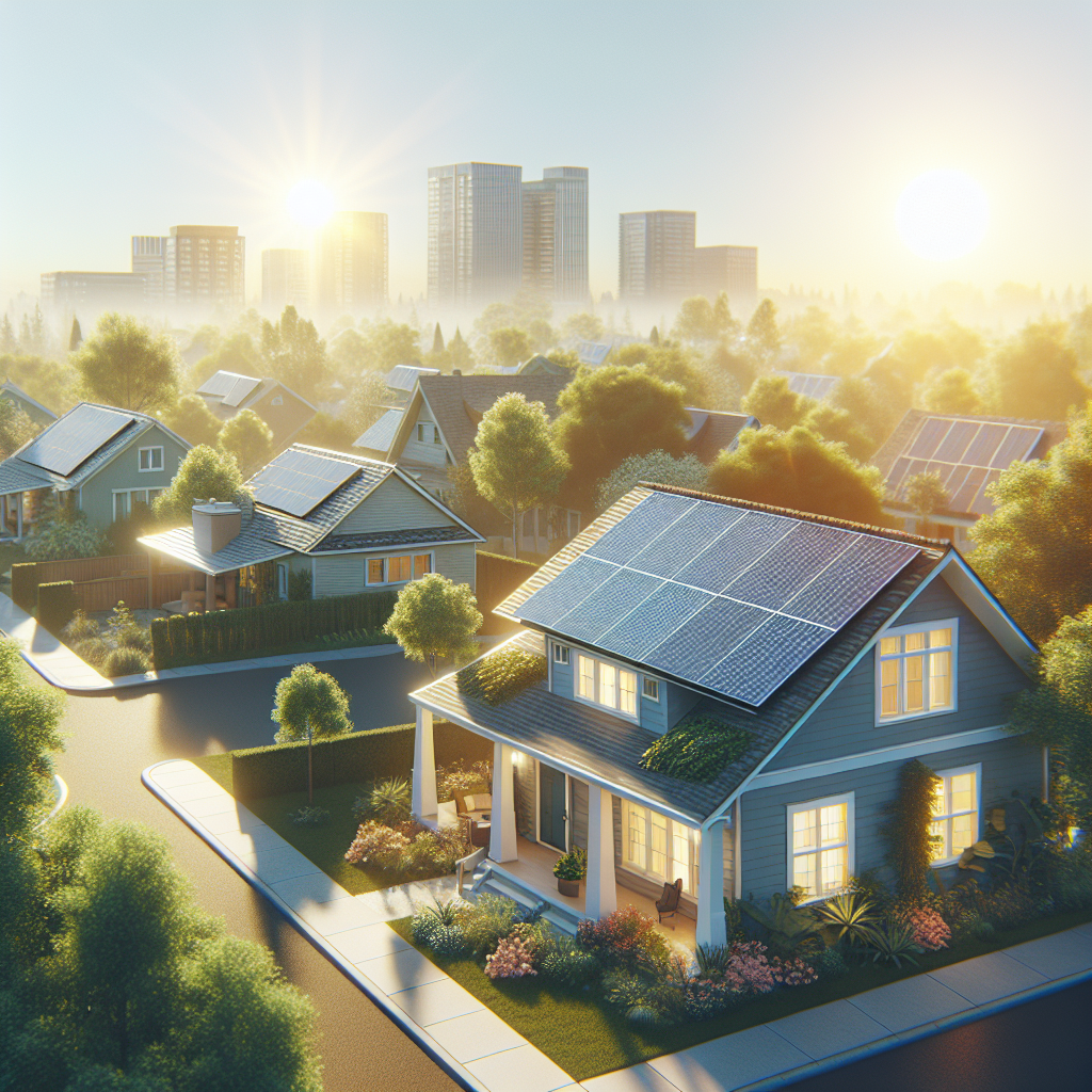 A sunny rooftop with solar panels installed on a house in a local neighborhood