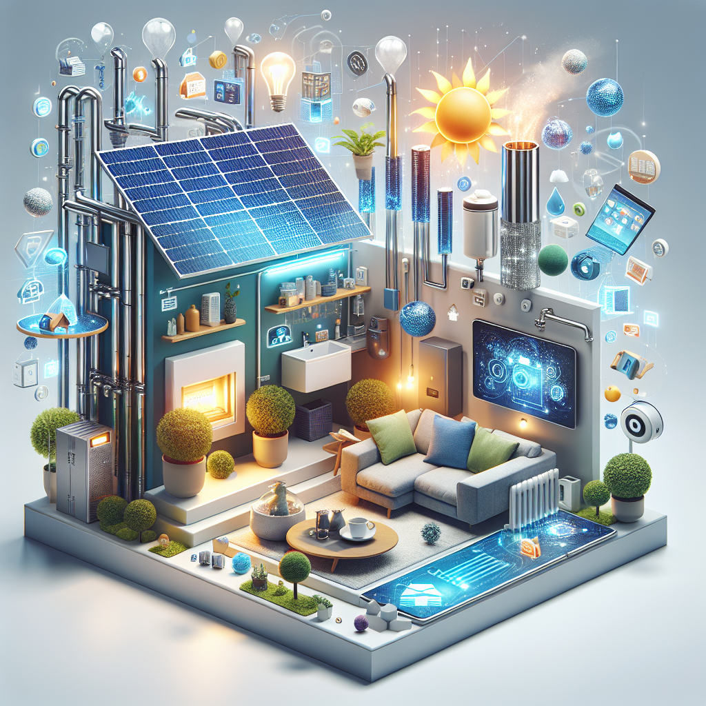 A modern heating system installation with solar panels and smart home technology integration
