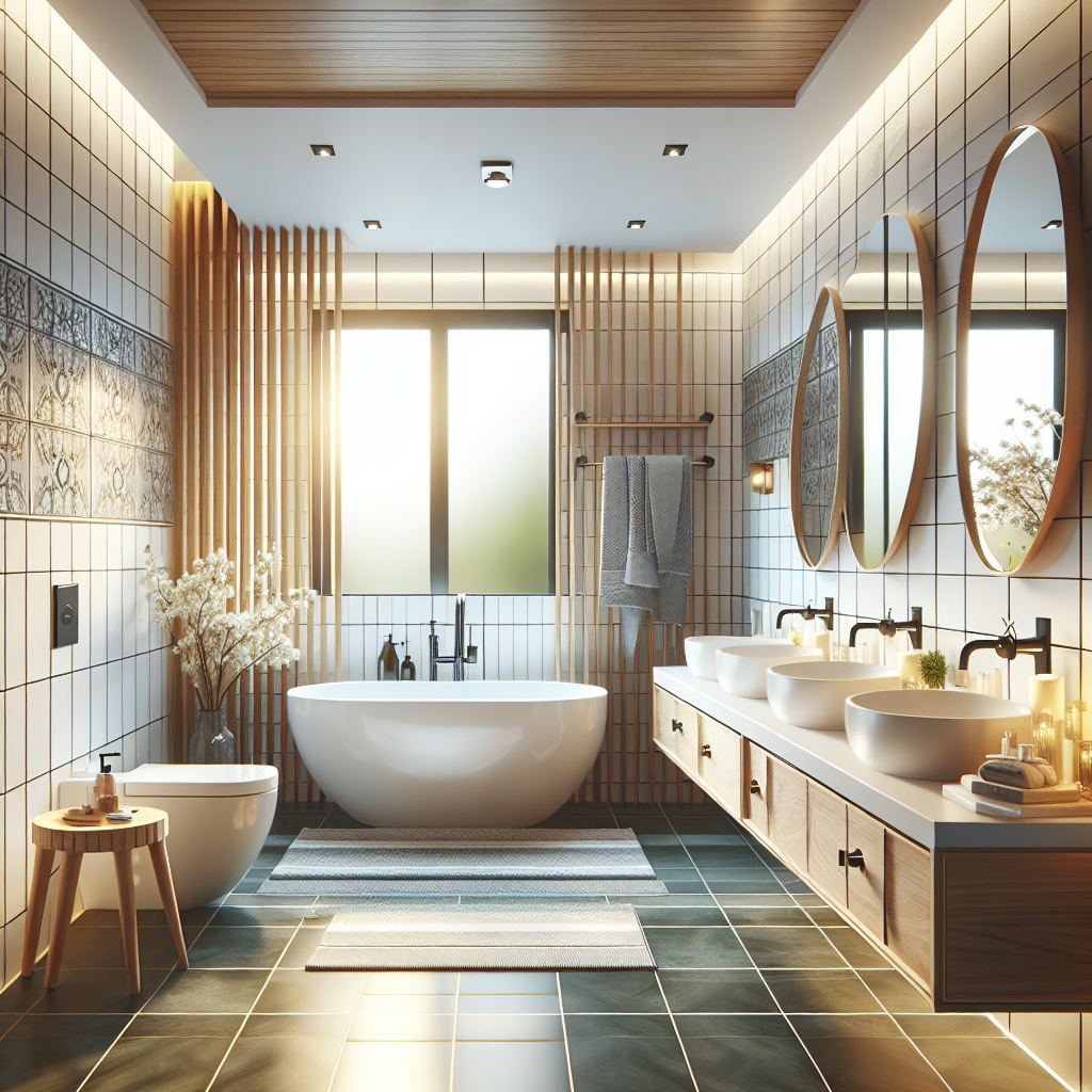 A beautifully designed modern bathroom with elegant fixtures and stylish tiles