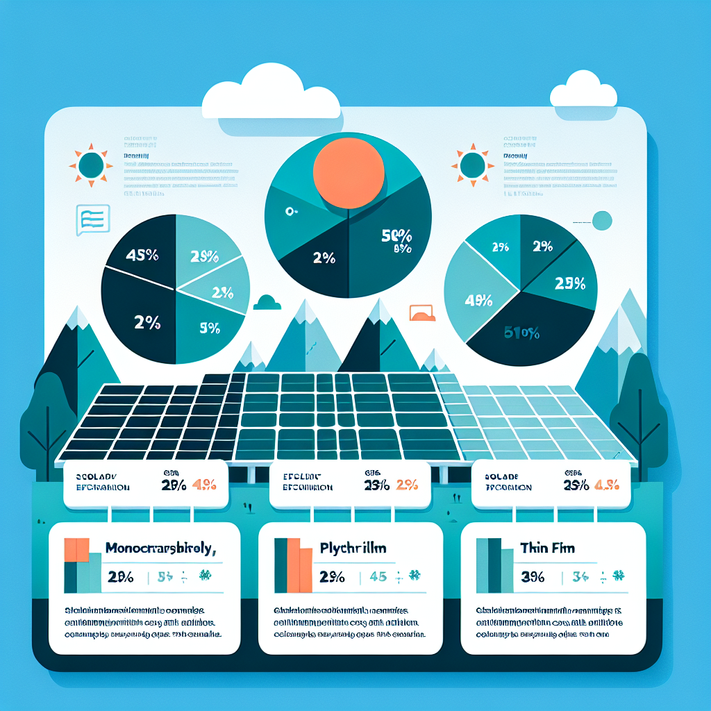 A comparison chart of solar module technologies including monocrystalline, polycrystalline and thin film with efficiency and cost data
