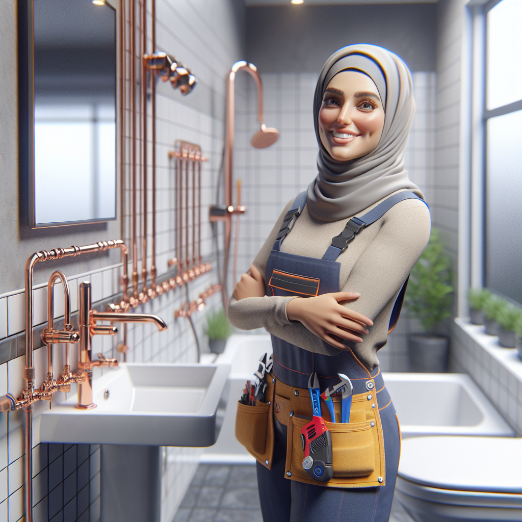 A friendly local plumber working on a modern bathroom installation