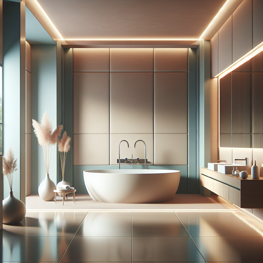 A luxurious spa bathroom with modern design elements and soothing colors