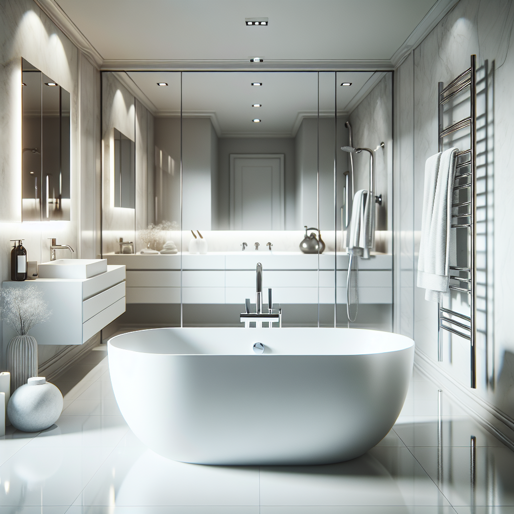 A modern bathroom renovation with luxurious features like a freestanding bathtub and stylish fixtures