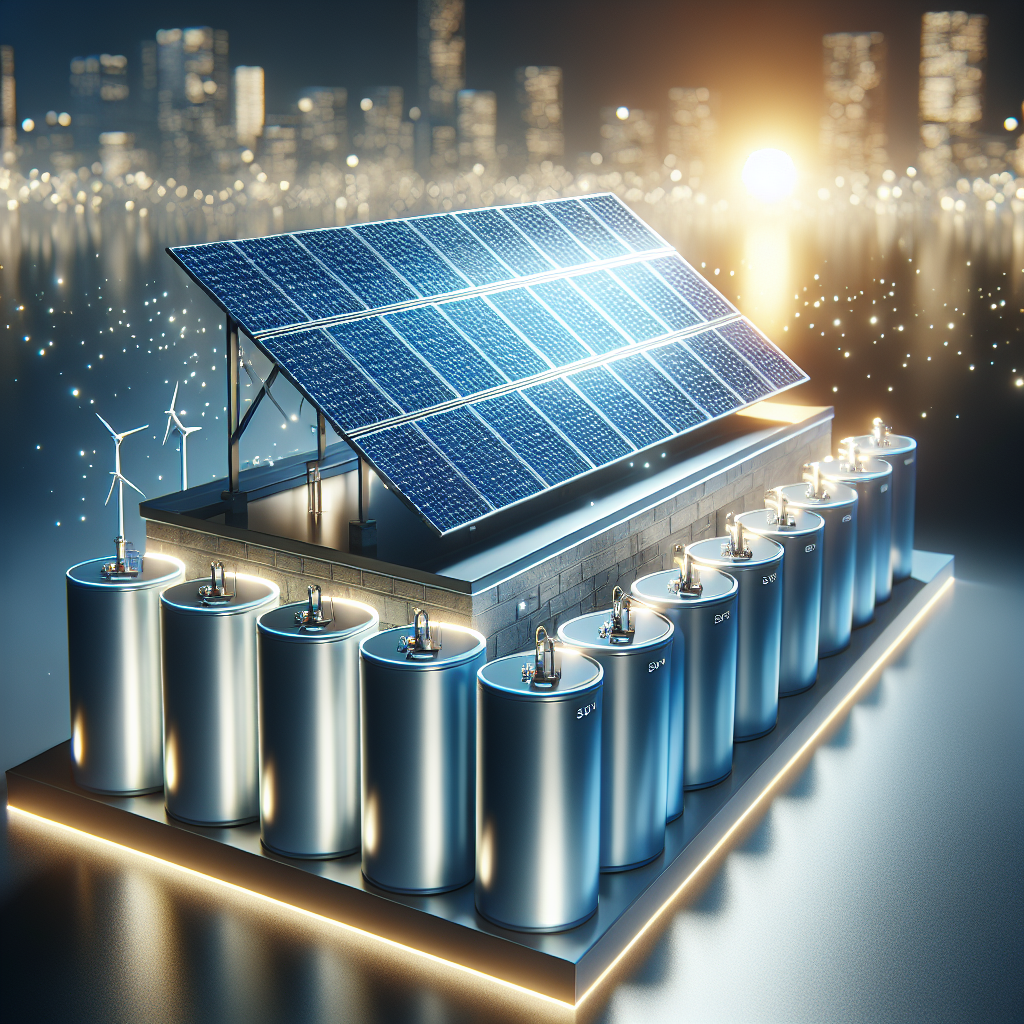 A modern solar storage system with panels and batteries in a home setting