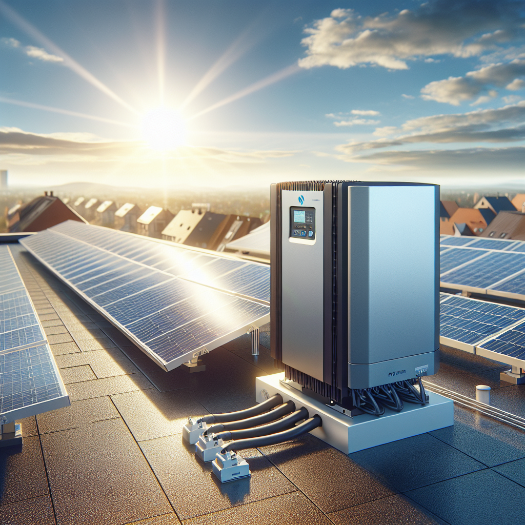 A modern solar energy system with SolarEdge inverter and optimizers installed on a rooftop under bright sunlight
