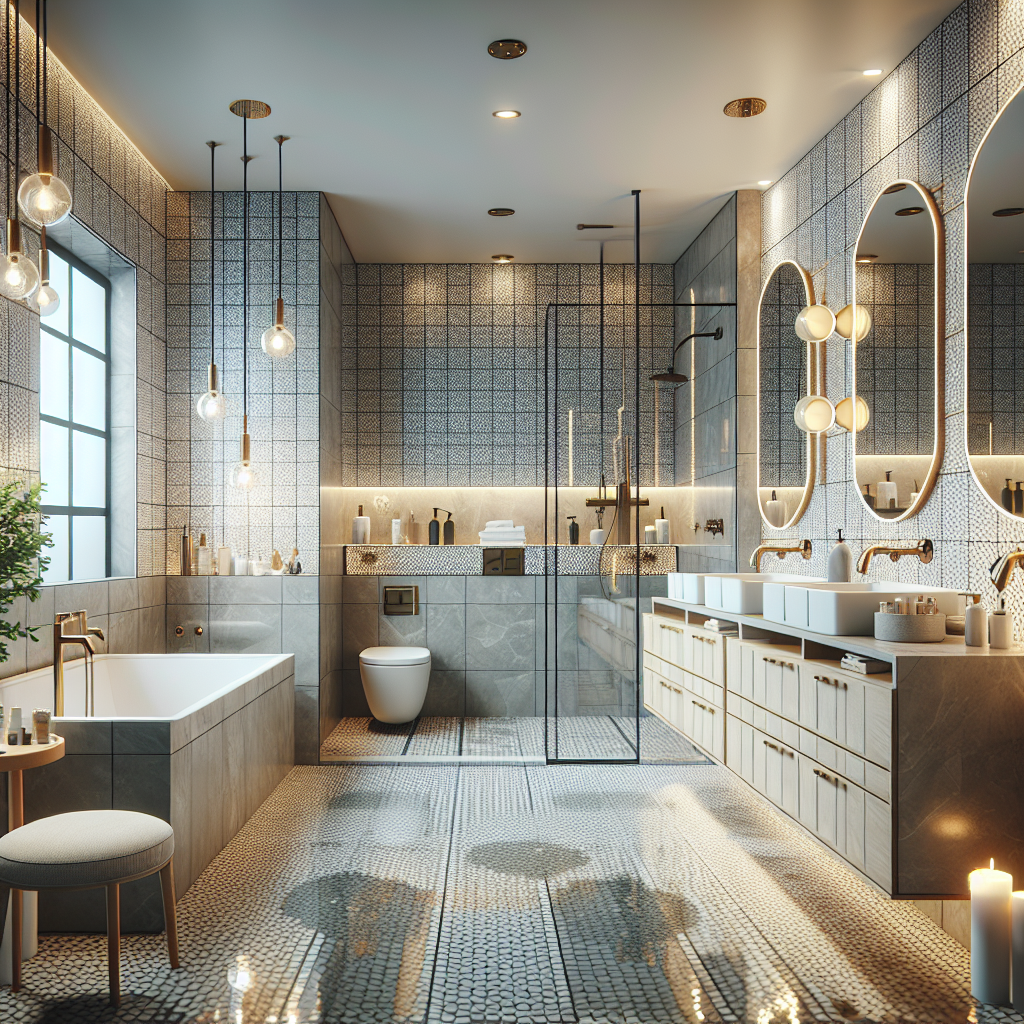 A beautifully renovated bathroom showcasing modern design with elegant fixtures and tiles