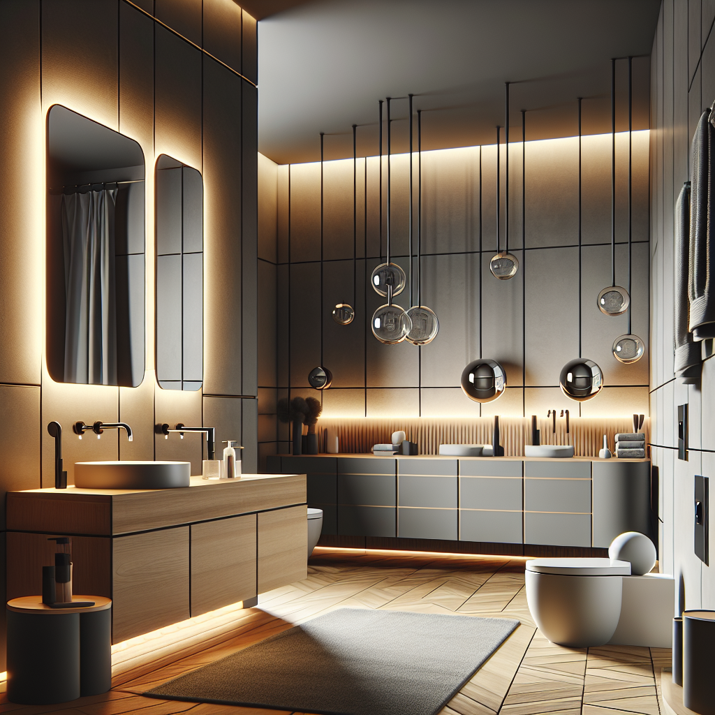 A modern bathroom display showcasing stylish furniture and innovative fixtures