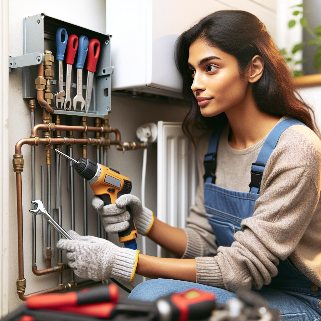 A skilled plumber repairing a heating system with tools