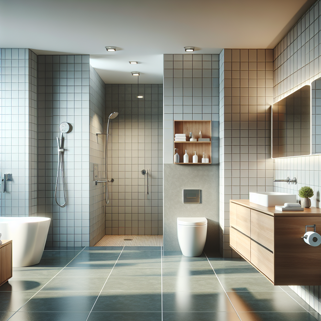 A modern bathroom with stylish tiles, sleek furniture, and contemporary sanitary installations