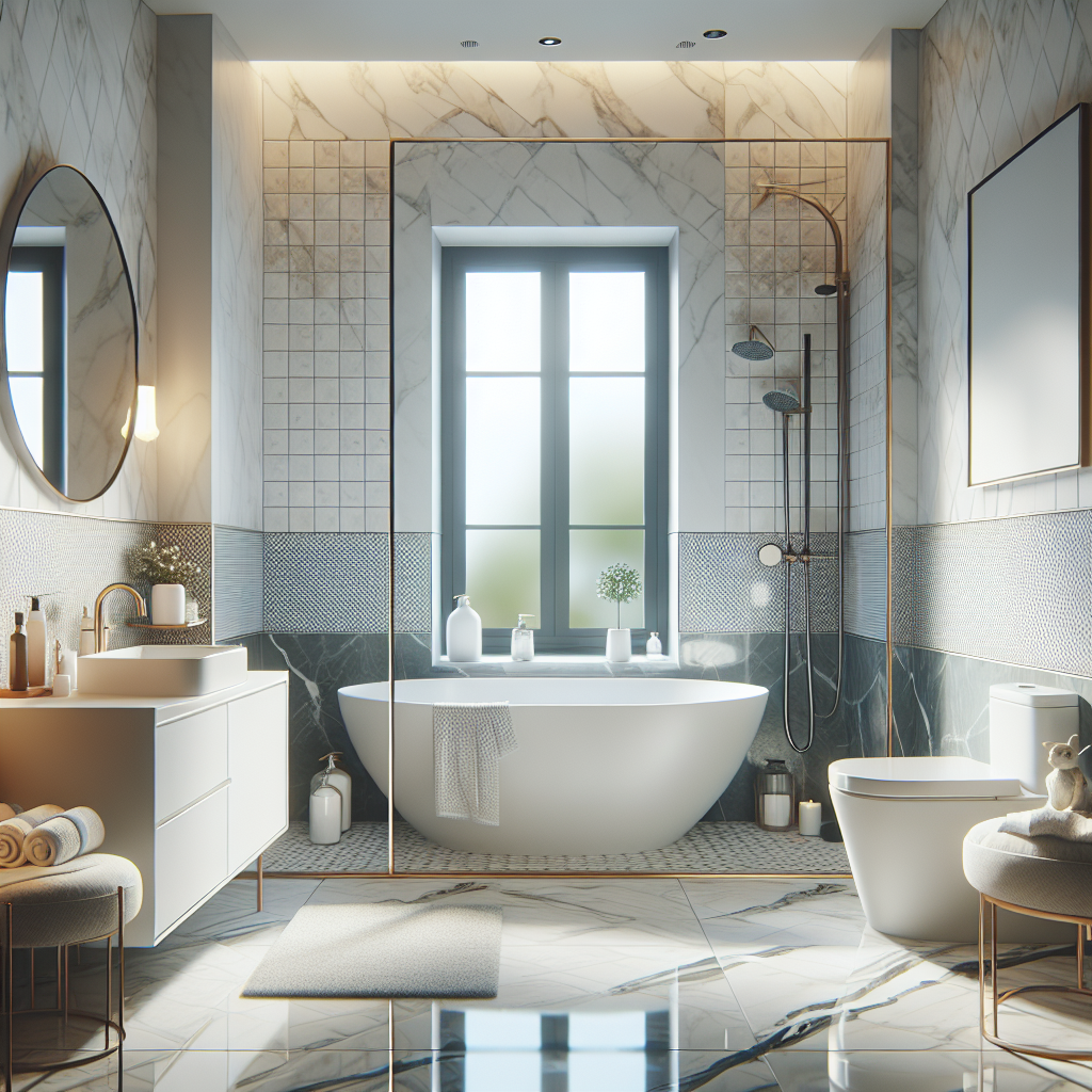 A modern bathroom renovation showcasing a stylish and functional design with elegant fixtures and tiles