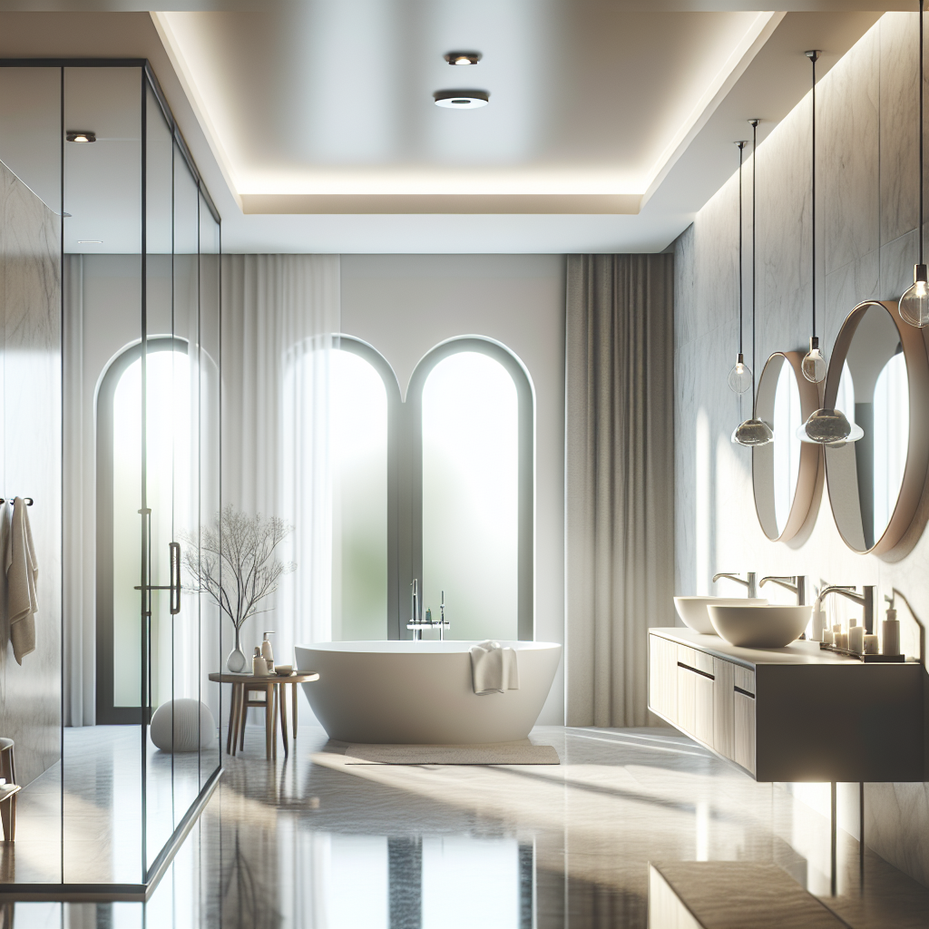 A beautifully renovated bathroom showcasing modern design with elegant fixtures and bright lighting