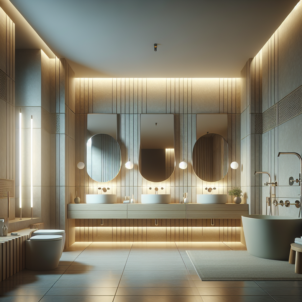 A beautifully designed modern bathroom showcasing a combination of functionality and style with elegant fixtures and soothing lighting