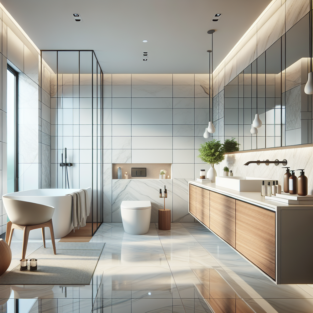 A modern bathroom design showcasing stylish tiles and fixtures