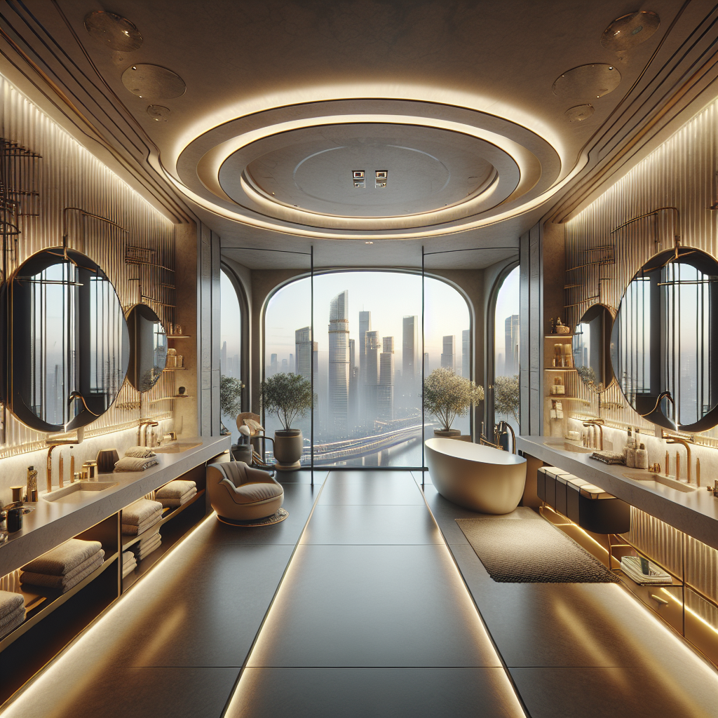 A modern bathroom design showcasing luxury elements and innovative technology, with a blend of classic and contemporary styles, set in a Bonner Stadtvilla