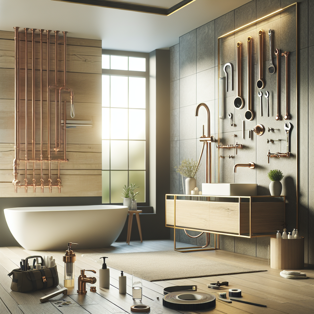 A modern bathroom renovation with high-quality plumbing fixtures and tools
