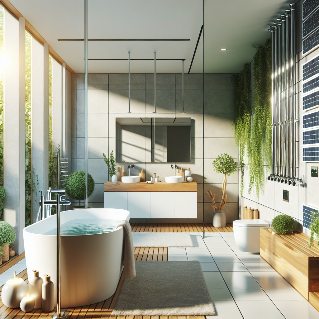 A modern bathroom featuring solar water heating systems and underfloor heating