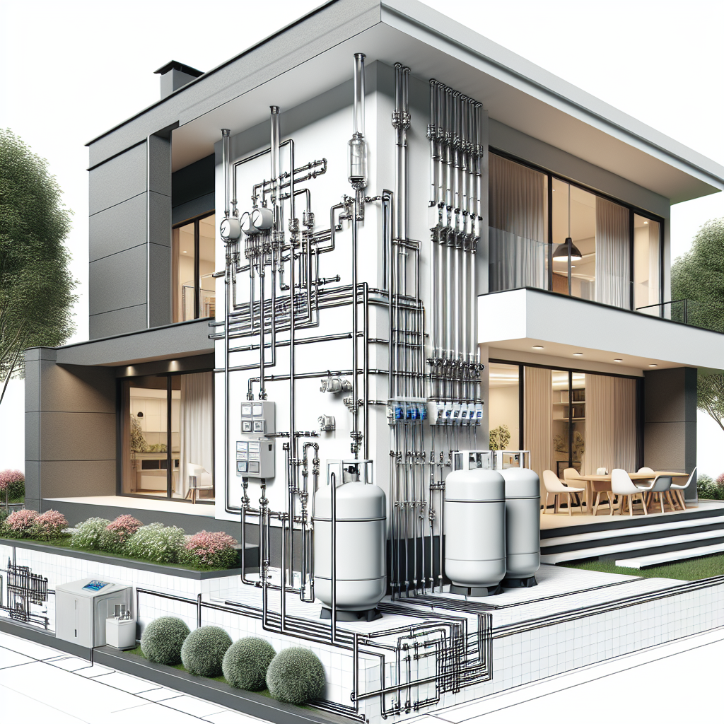A modern home with a liquid gas heating system installation visible outside