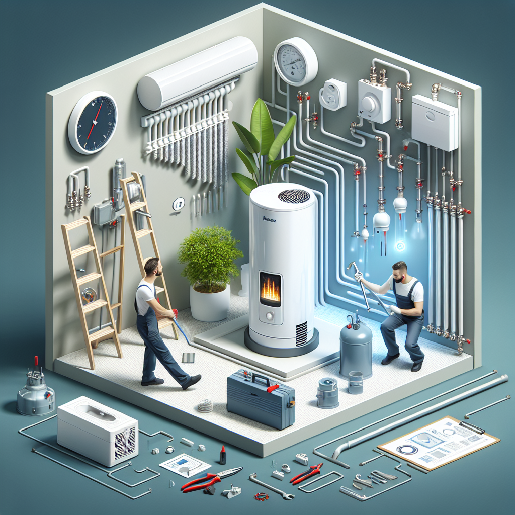 A modern oil heating system installation in a home environment, showcasing the equipment and tools used for installation