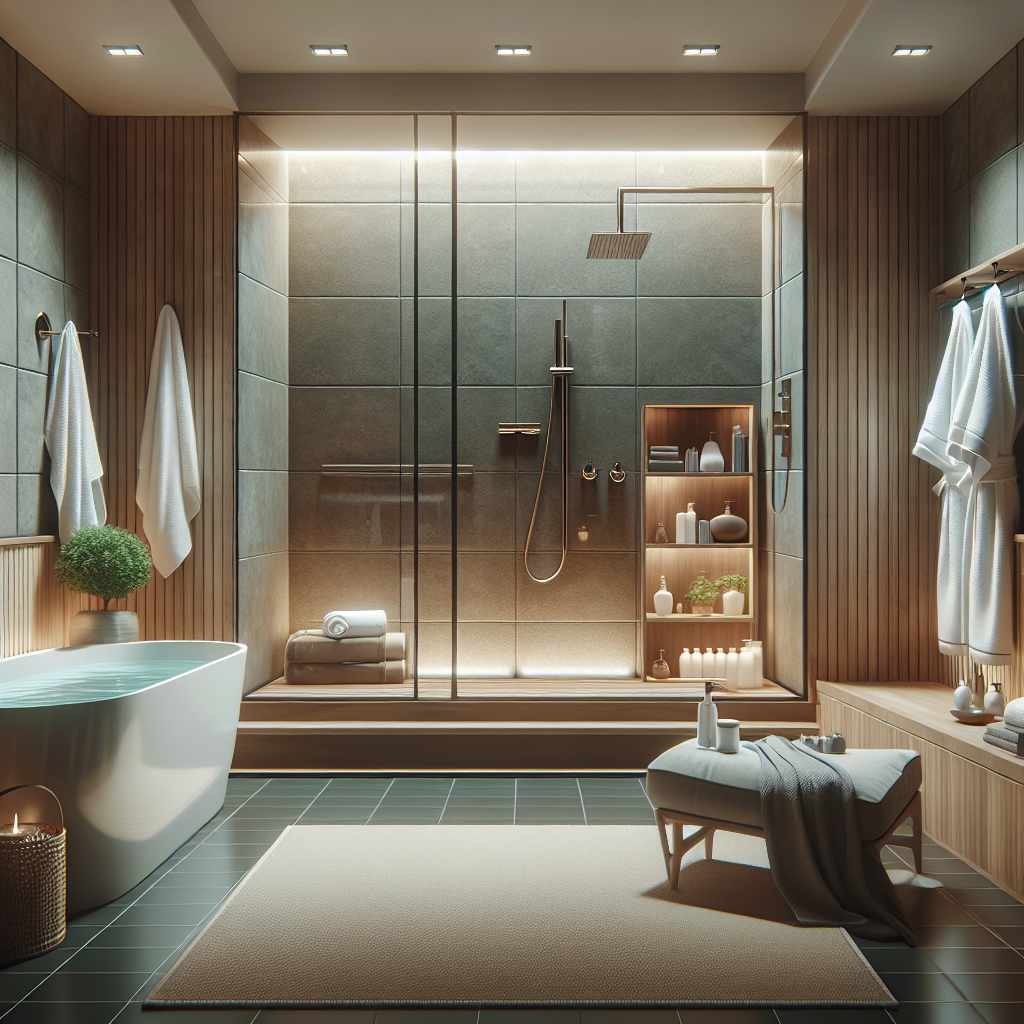 A modern bathroom design with a luxurious shower system and water-saving fixtures