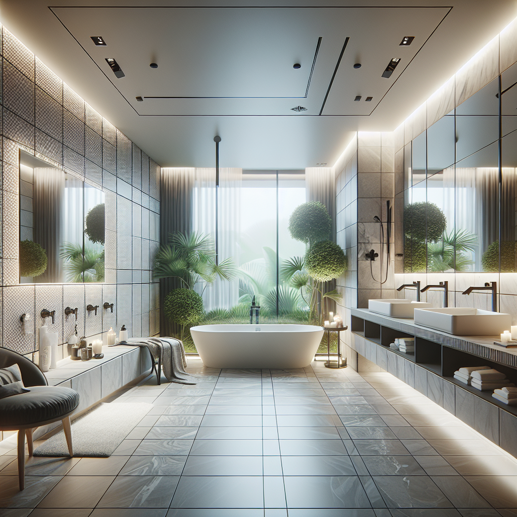 A beautifully renovated modern bathroom showcasing elegant tiles and fixtures