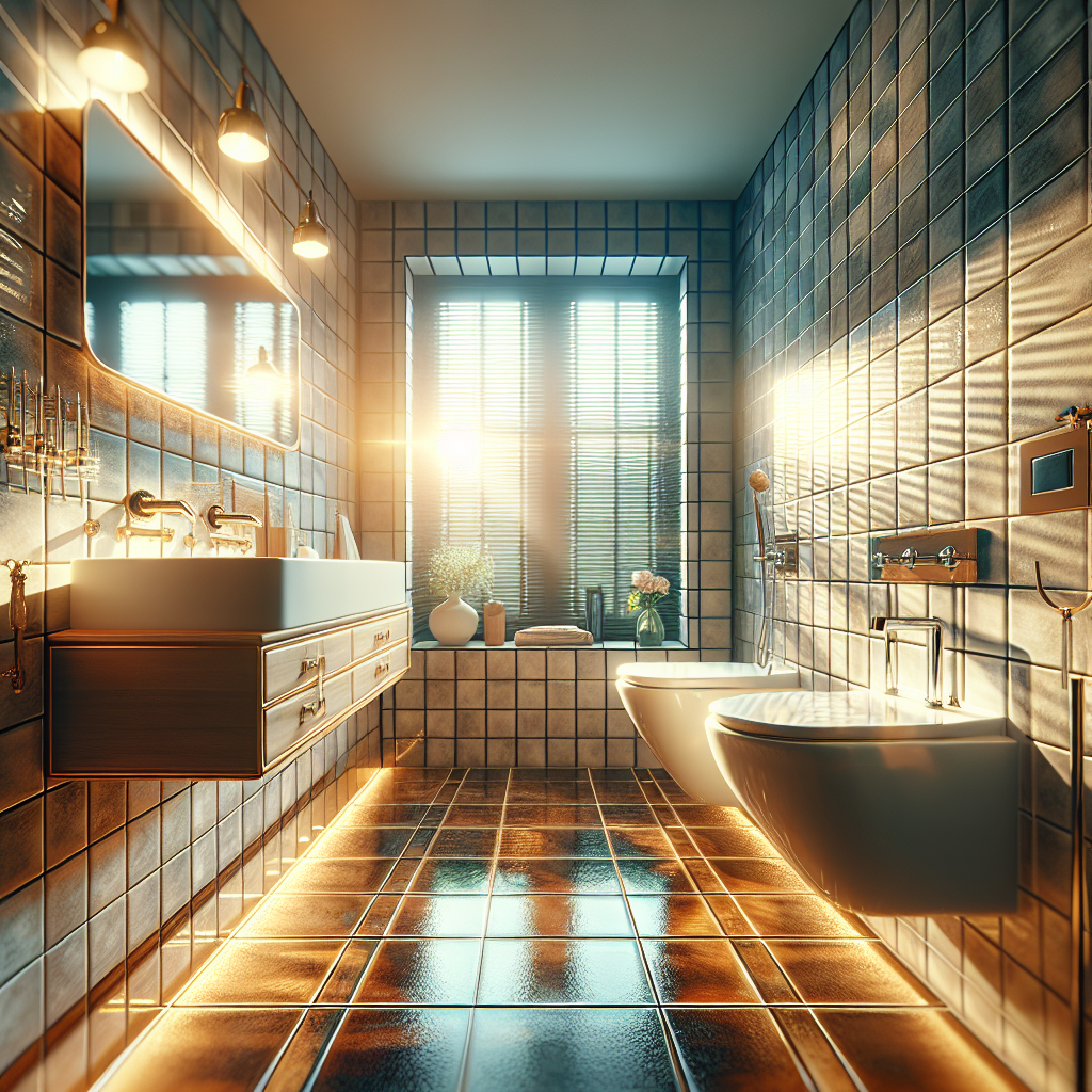 A beautifully renovated small bathroom with modern fixtures and bright tiles