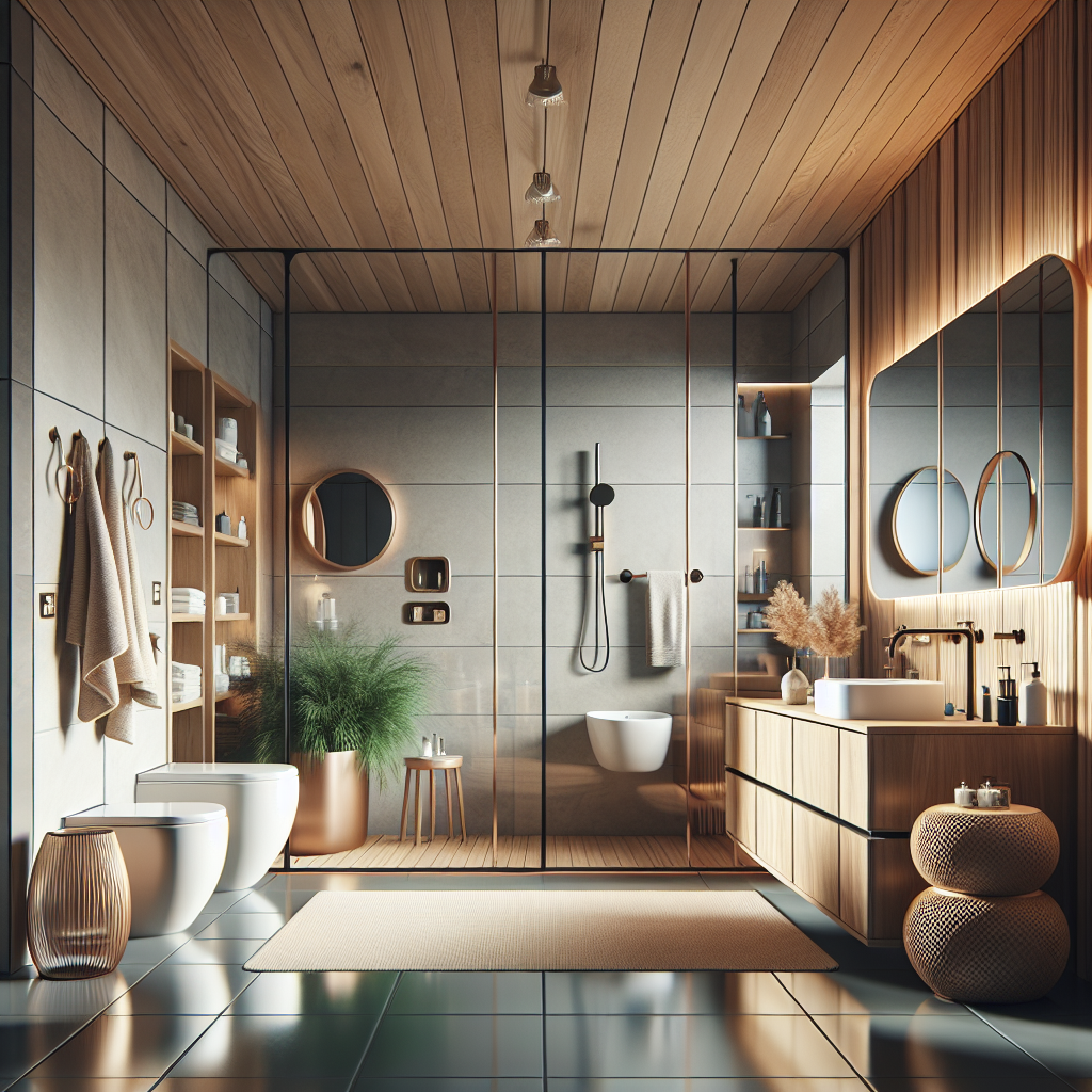 A beautifully renovated modern bathroom with a luxurious design and sustainable materials